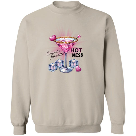 Martini glass Cupids HOT mess glass - G180 Gildan Crewneck  Sweatshirt - Cream